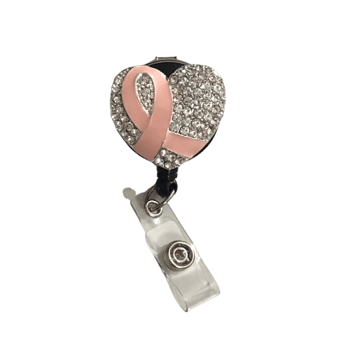Rhinestone Breast Cancer Heart Badge Reel – ScribePad